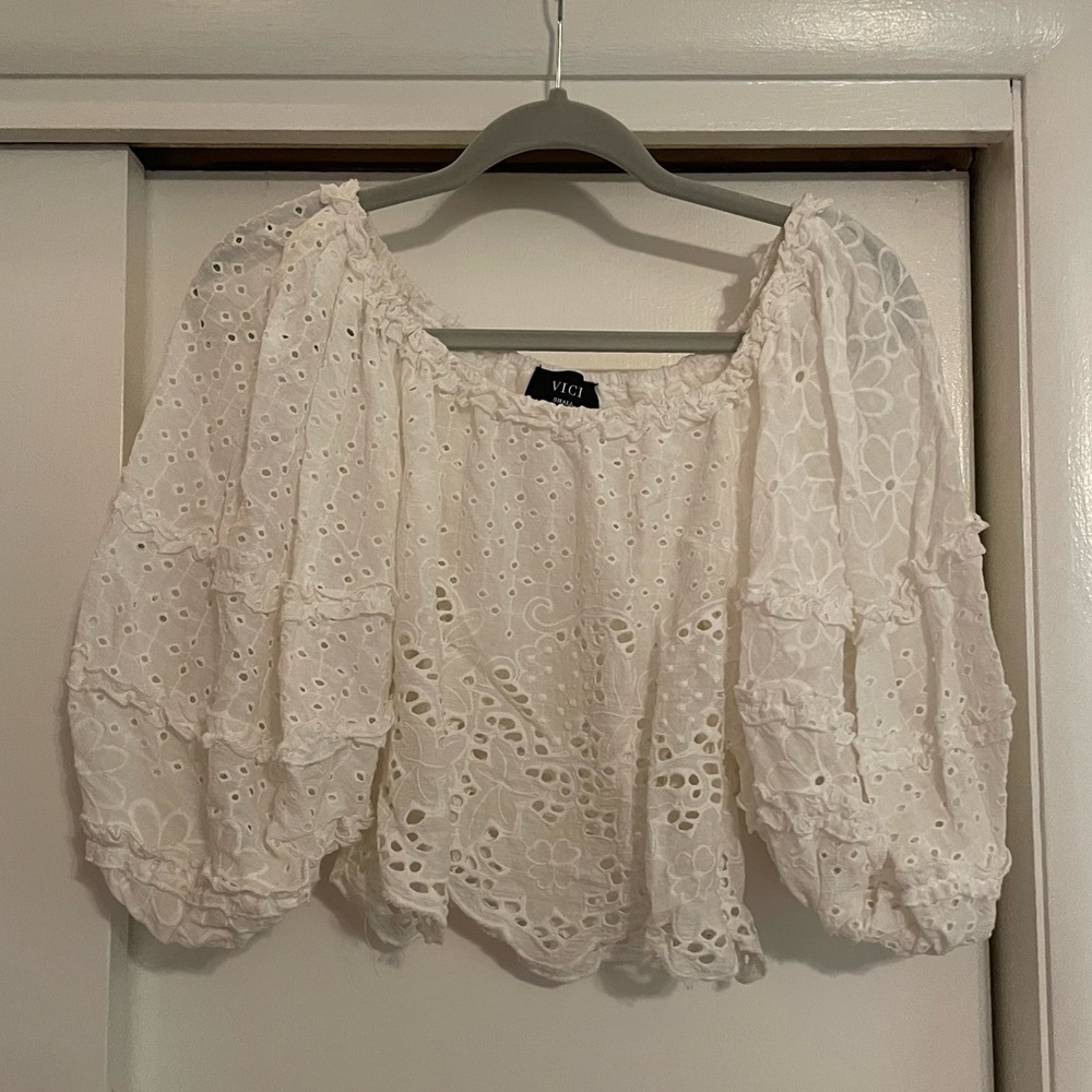 VICI white eyelet top and skirt